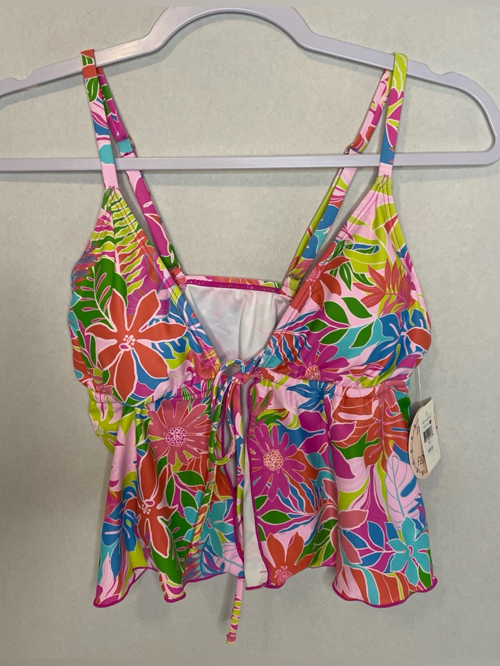 Power 2 The Flower Tankini Top Size M. New W Tag. Floral Tropical Removable Pads
